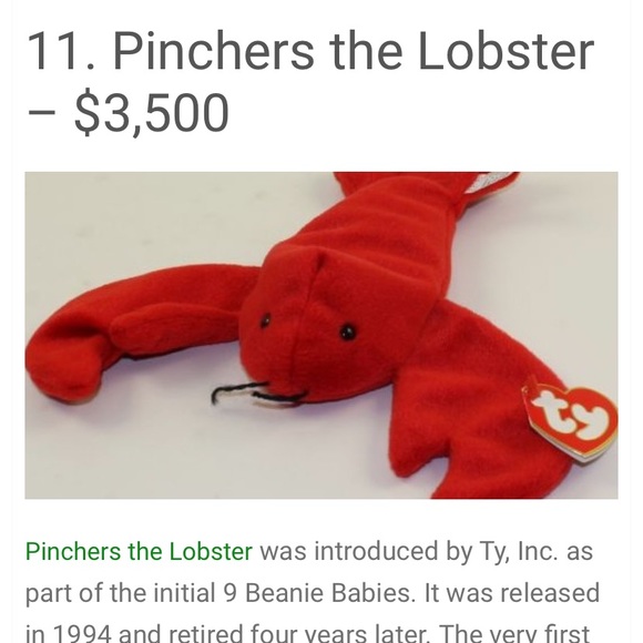 RARE! PINCHERS THE LOBSTER BEANIE BABIES - Picture 8 of 8